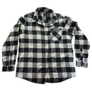Stanley Mens Shirt XL Long Sleeve Black Plaid Flannel Button Up Classic Casual